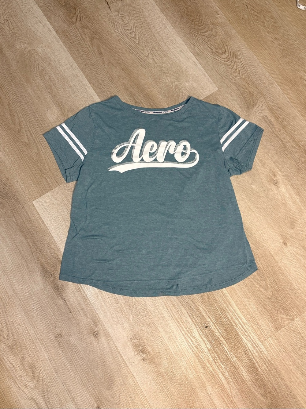 Aeropostale Teal & White T-Shirt Size XXL Striped Graphic Tee Casual Preppy Cozy
